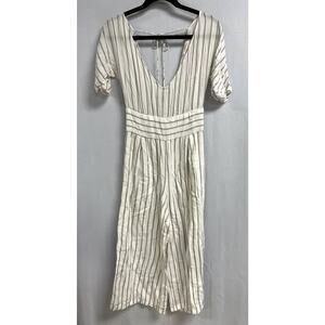 SANCIA Carla Striped Wide Leg Jumpsuit Short Sleeve V Neck White Women's S